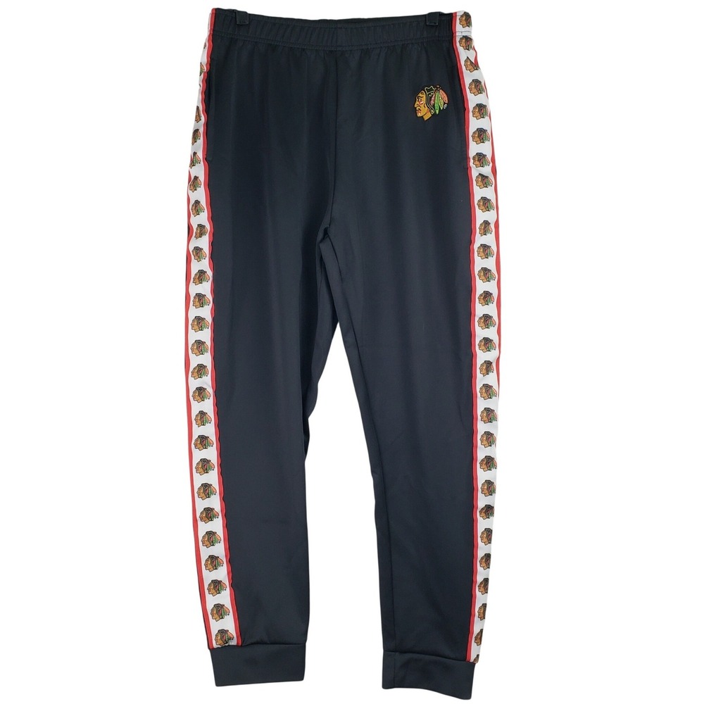 Chicago Blackhawks NHL Track Pants Mens XL Black Side Logo Tape Sporty Joggers